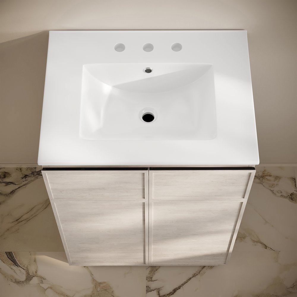 24" Freestanding Bathroom Vanity in White Oak with 3-Hole Widespread Sink Top