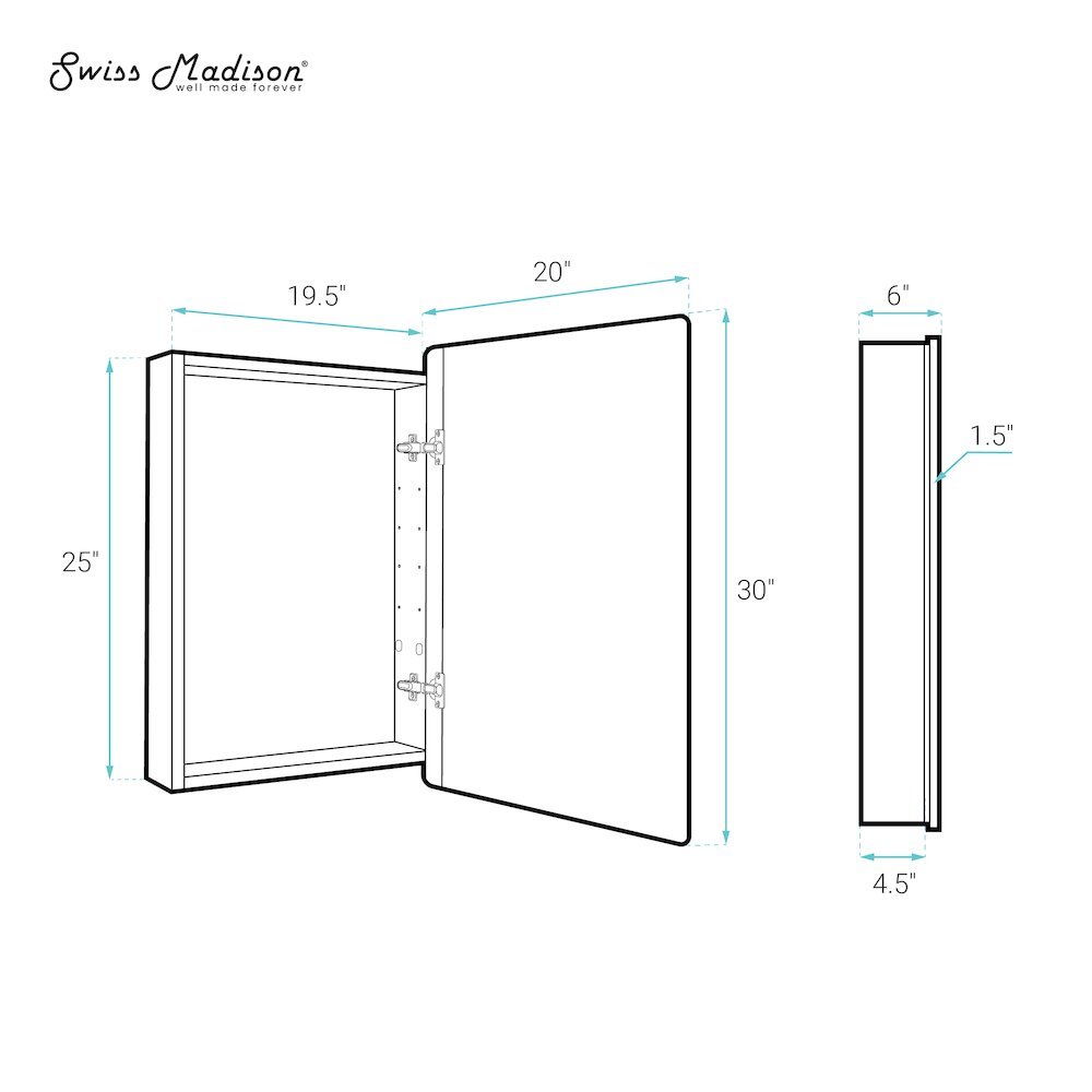 20 x 30 Rectangle Recessed/Wall Mount Medicine Cabinet, Mirror in Brushed Gold