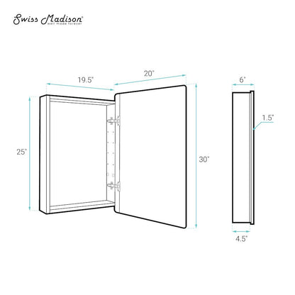 20 x 30 Rectangle Recessed/Wall Mount Medicine Cabinet, Mirror in Brushed Gold