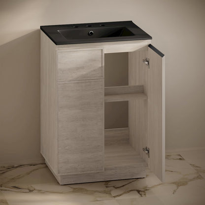 24" Freestanding Bathroom Vanity in White Oak, Black 3-Hole Widespread Sink Top