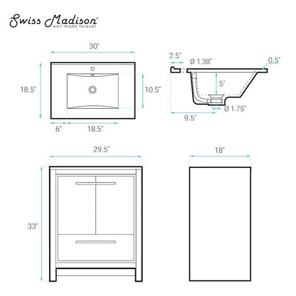 Virage 30" Freestanding Bathroom Vanity in Natural Oak with Sink Top