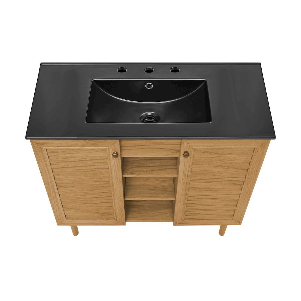 36" Freestanding Bathroom Vanity in Golden Oak, Black 3-Hole Widespread Sink Top