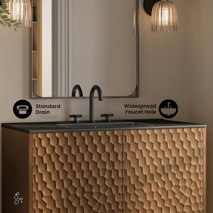 36" Freestanding Bathroom Vanity in Brown Oak, Black 3-Hole Widespread Sink Top