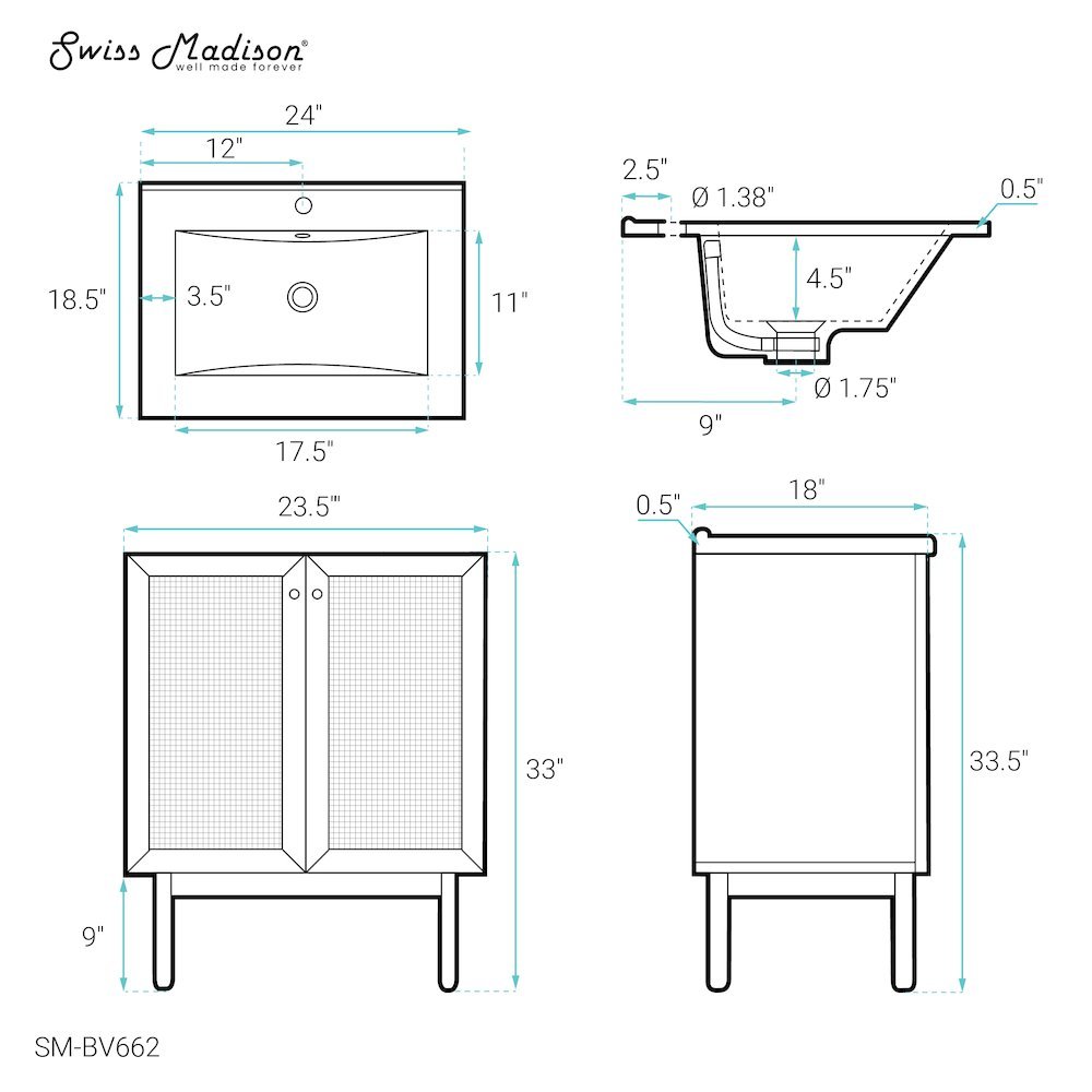 Classe 24" Freestanding Bathroom Vanity in Golden Oak with Sink Top