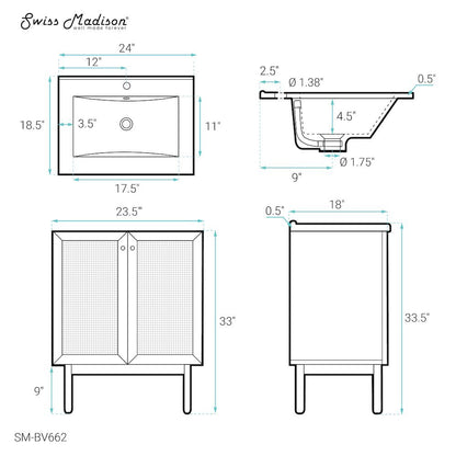 Classe 24" Freestanding Bathroom Vanity in Golden Oak with Sink Top