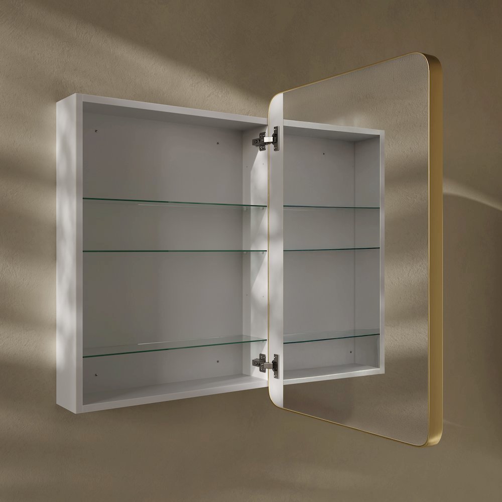 20 x 30 Rectangle Recessed/Wall Mount Medicine Cabinet, Mirror in Brushed Gold