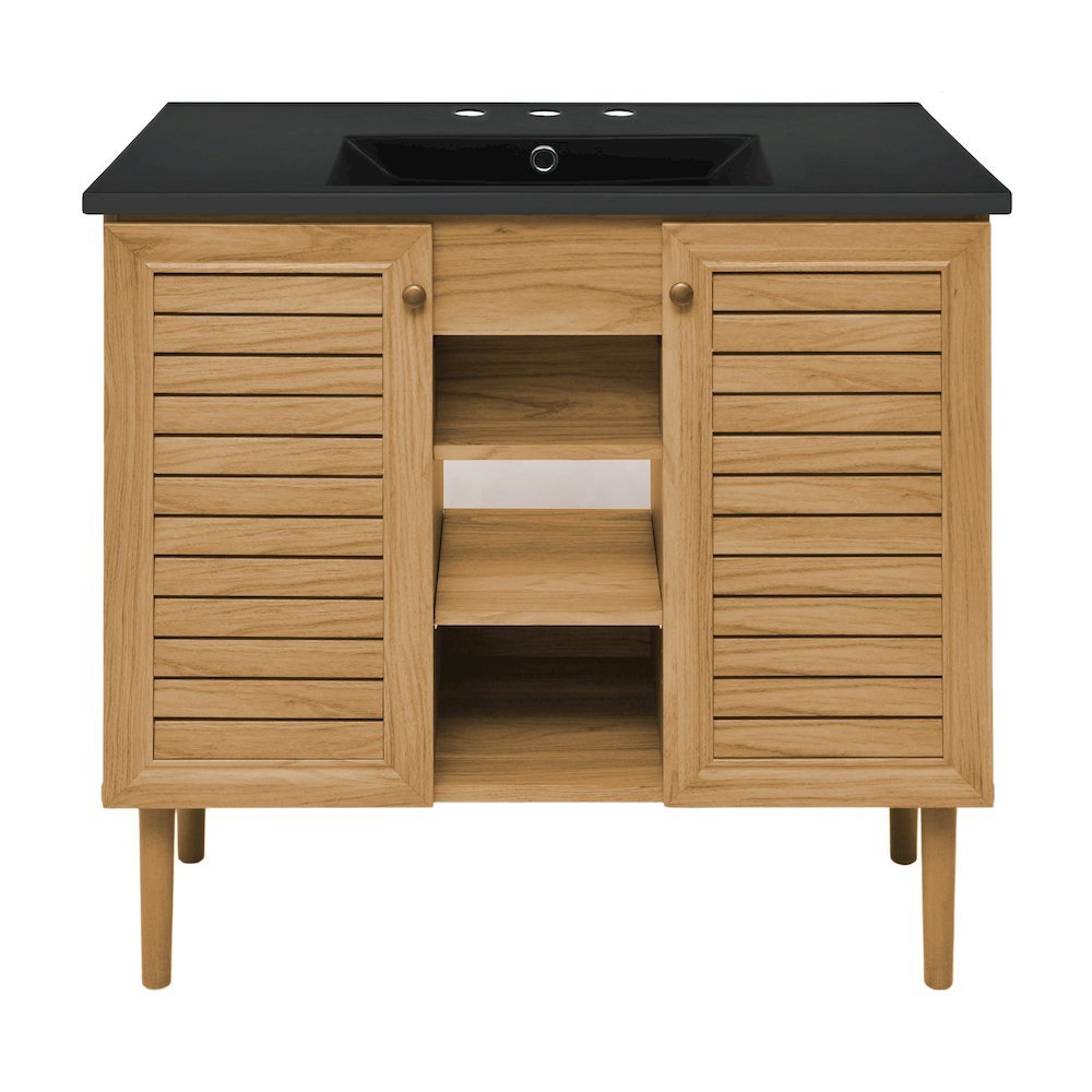 36" Freestanding Bathroom Vanity in Golden Oak, Black 3-Hole Widespread Sink Top