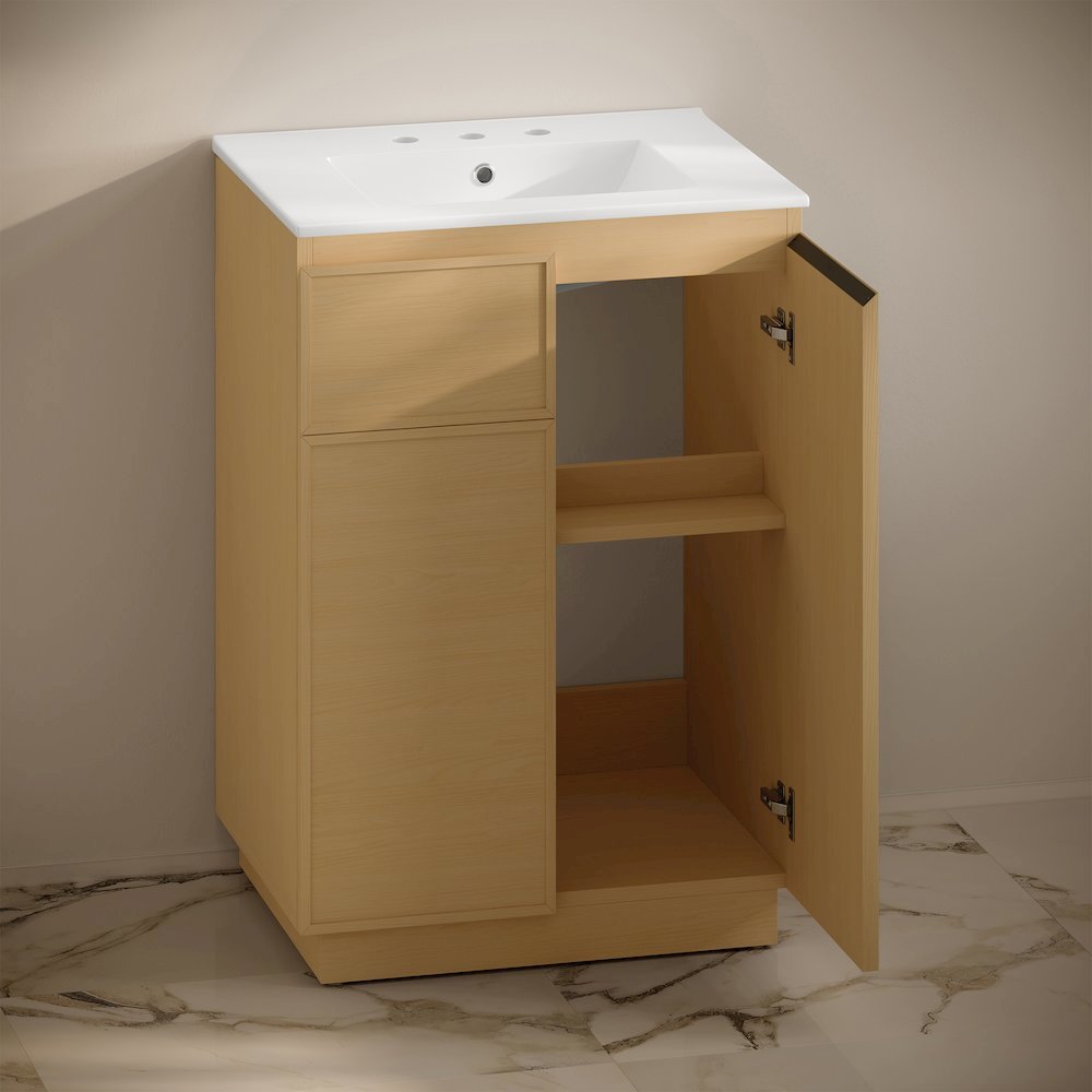 24" Freestanding Bathroom Vanity in Natural Oak with 3-Hole Widespread Sink Top