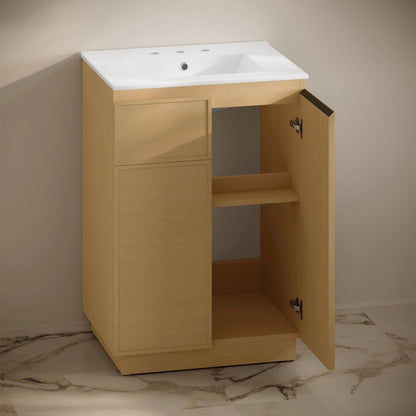 24" Freestanding Bathroom Vanity in Natural Oak with 3-Hole Widespread Sink Top