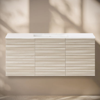 48" Wall-Mounted Bathroom Vanity in White Oak with 3-Hole Widespread Sink Top