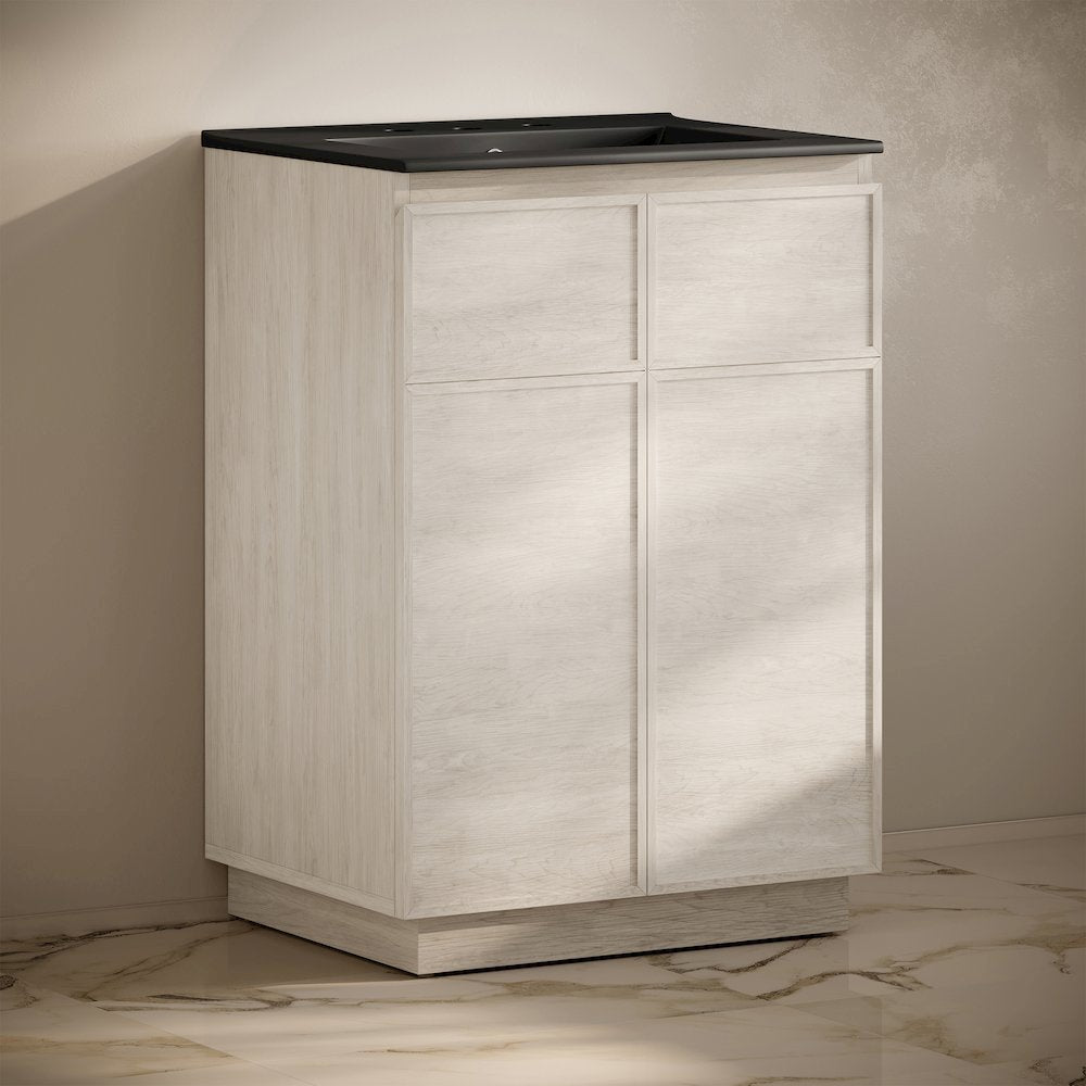 24" Freestanding Bathroom Vanity in White Oak, Black 3-Hole Widespread Sink Top