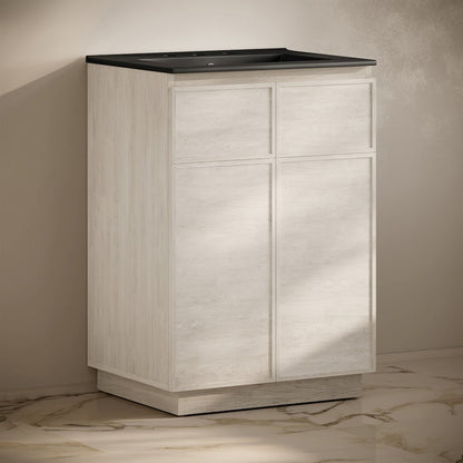 24" Freestanding Bathroom Vanity in White Oak, Black 3-Hole Widespread Sink Top