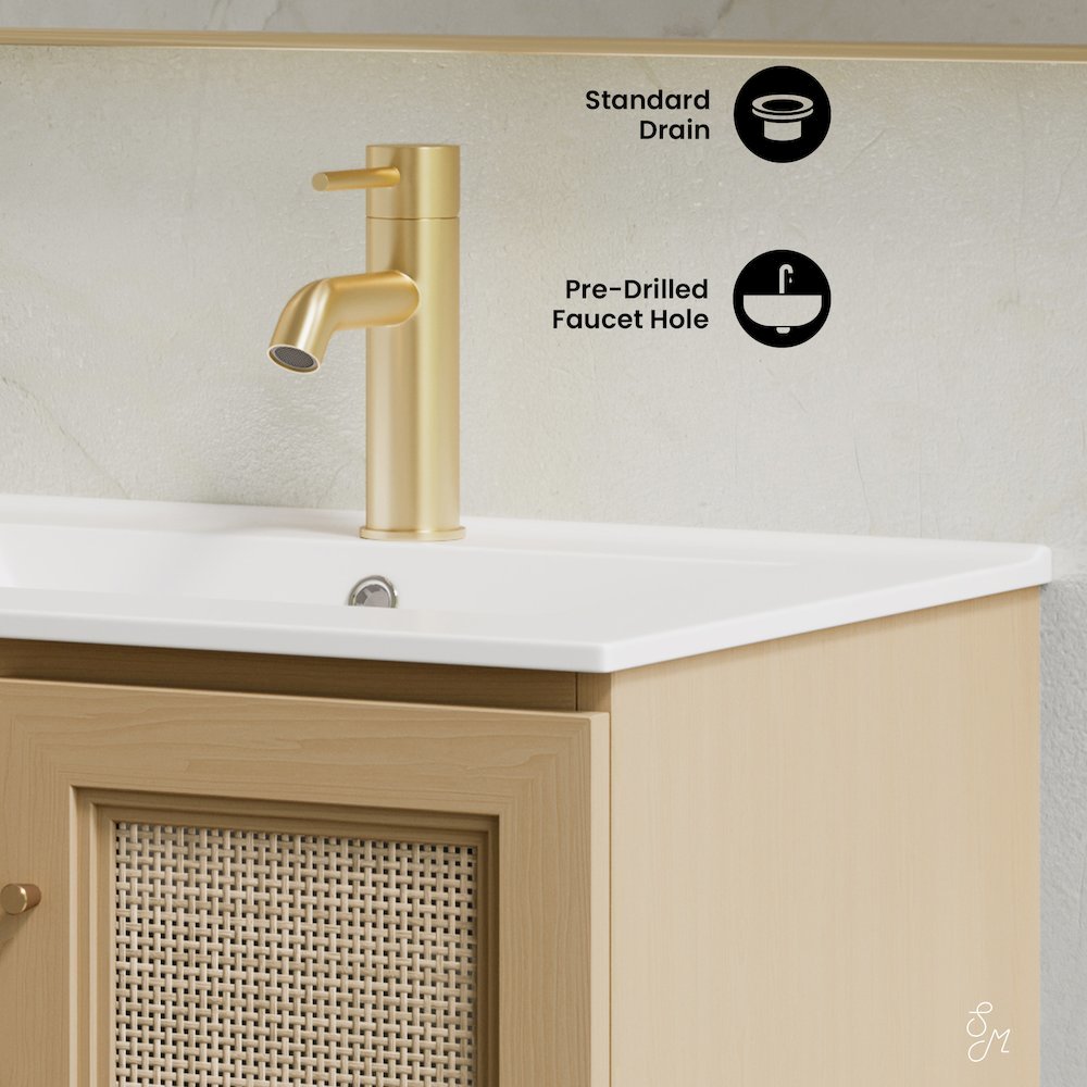24" Wall-Mounted Bathroom Vanity in Natural Oak, Single Faucet Hole Vanity Top