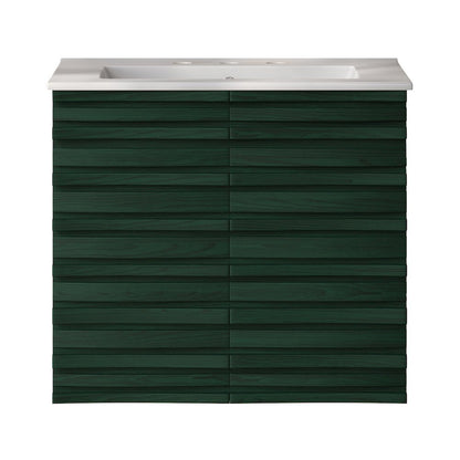 24" Wall-Mounted Bathroom Vanity in Green Oak with 3-Hole Widespread Sink Top