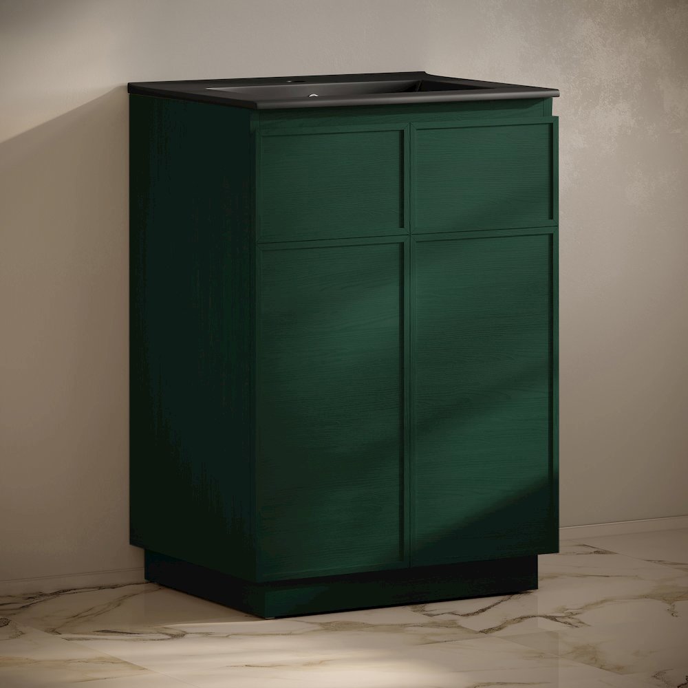 St. Tropez 24" Freestanding Bathroom Vanity in Green Oak with Black Sink Top