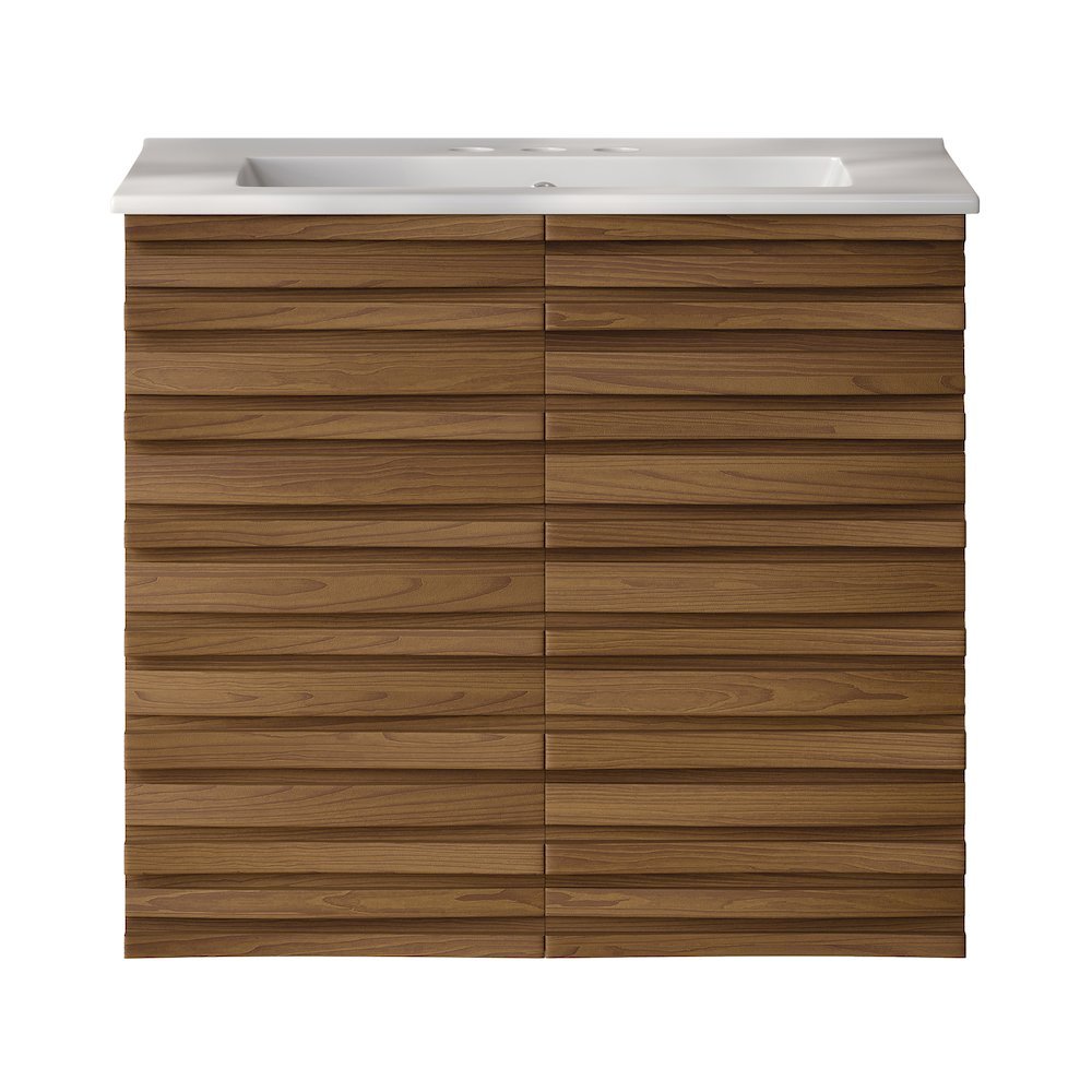 24" Wall-Mounted Bathroom Vanity in Brown Oak with 3-Hole Centerset Sink Top