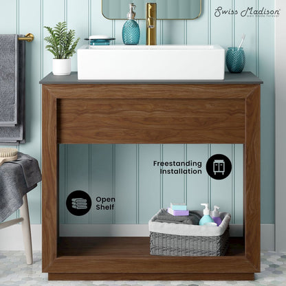 36" Reclaimed Wood Vanity, Walnut, Slate Countertop and Single Hole Vessel Sink