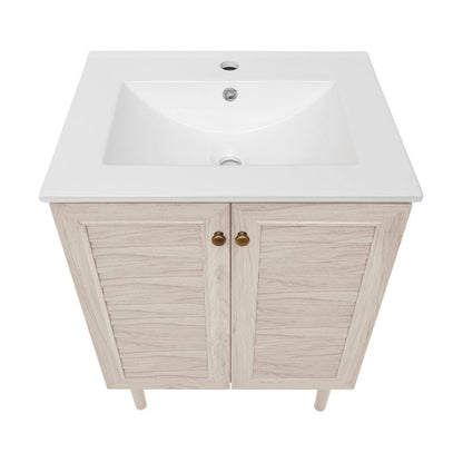 Bron 24" Freestanding Bathroom Vanity in White Oak with Sink Top