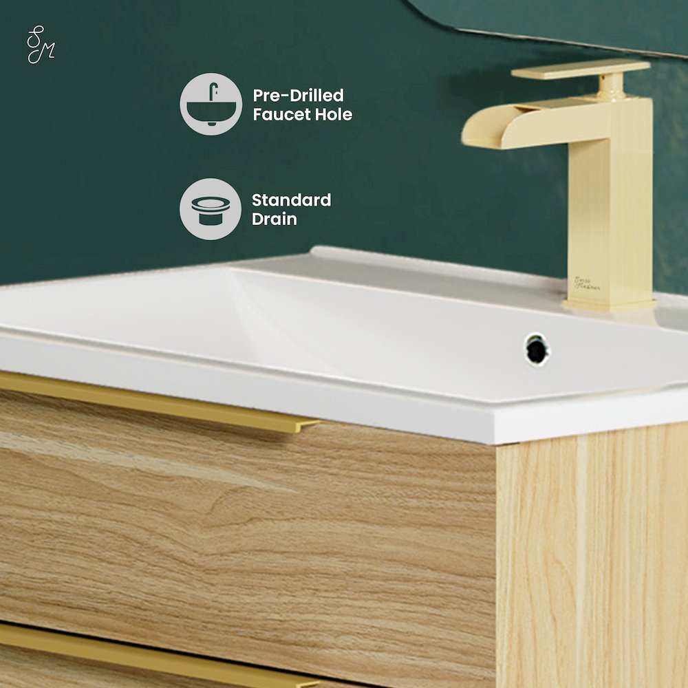 Carre 24" Freestanding Bathroom Vanity in Golden Oak with Sink Top