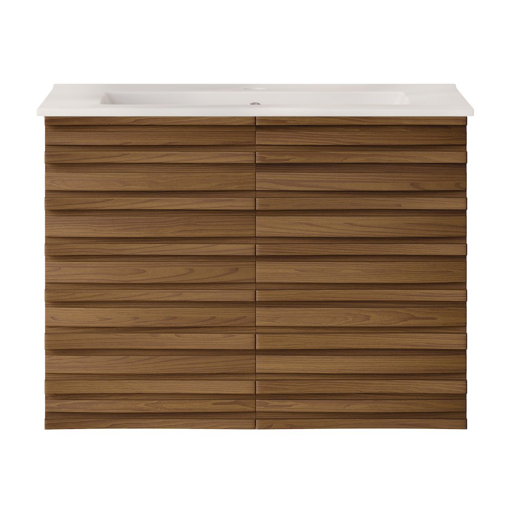 Cascade 30" Wall-Mounted Bathroom Vanity in Brown Oak with Sink Top