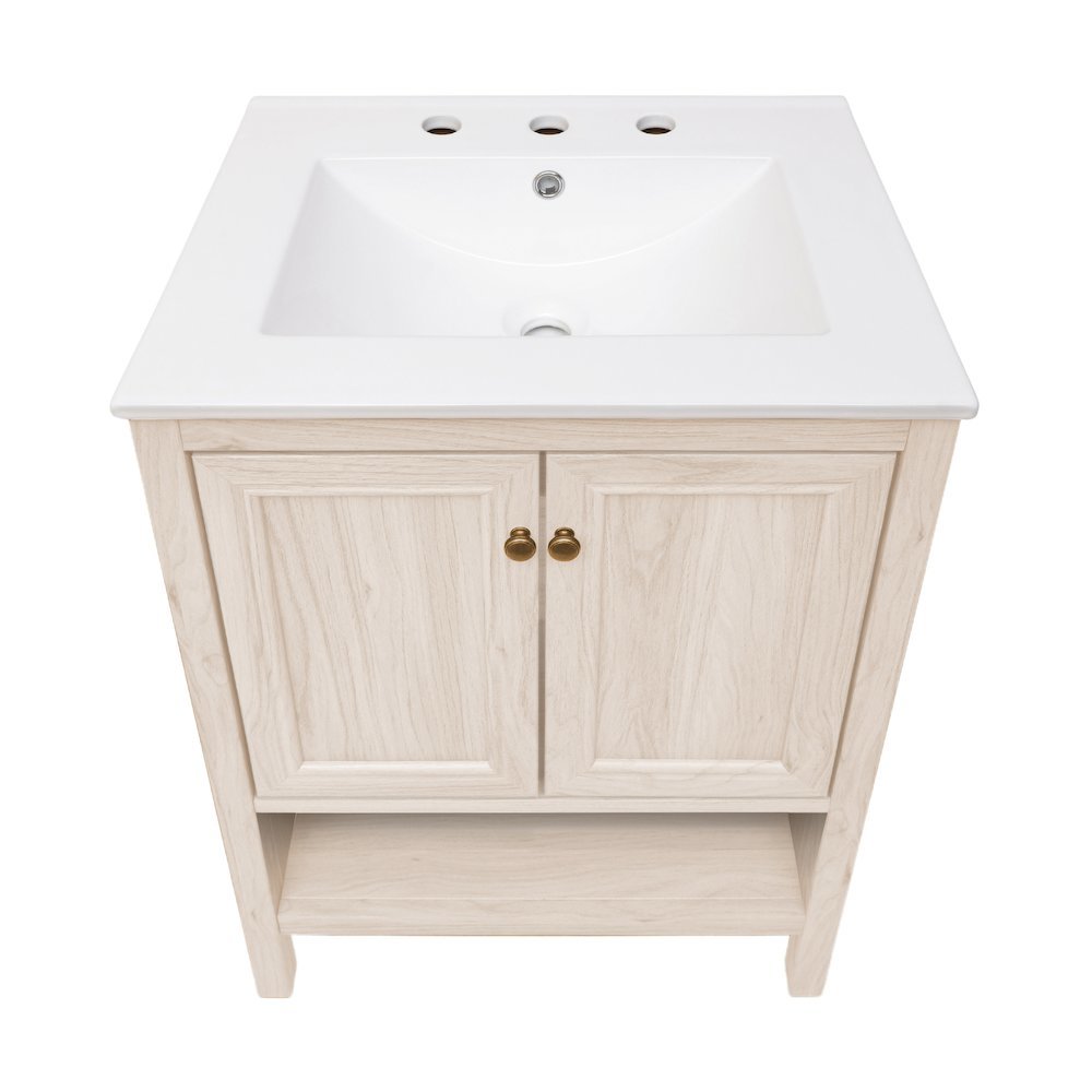 24" Freestanding Bathroom Vanity in White Oak with 3-Hole Widespread Sink Top