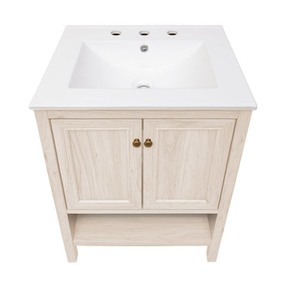 24" Freestanding Bathroom Vanity in White Oak with 3-Hole Widespread Sink Top