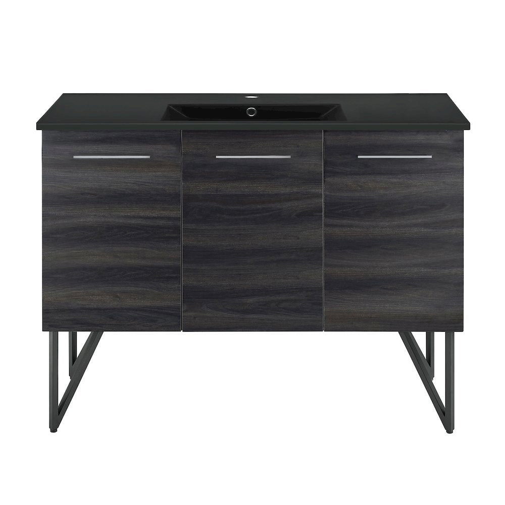 Annecy 48 in. Black Walnut Bathroom Vanity With Black Ceramic Sink Top