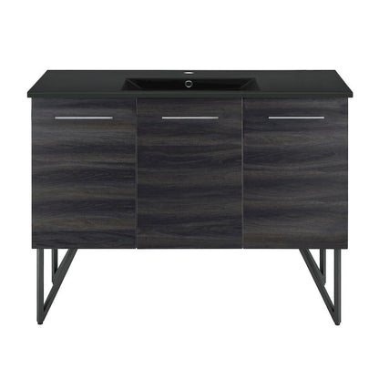 Annecy 48 in. Black Walnut Bathroom Vanity With Black Ceramic Sink Top