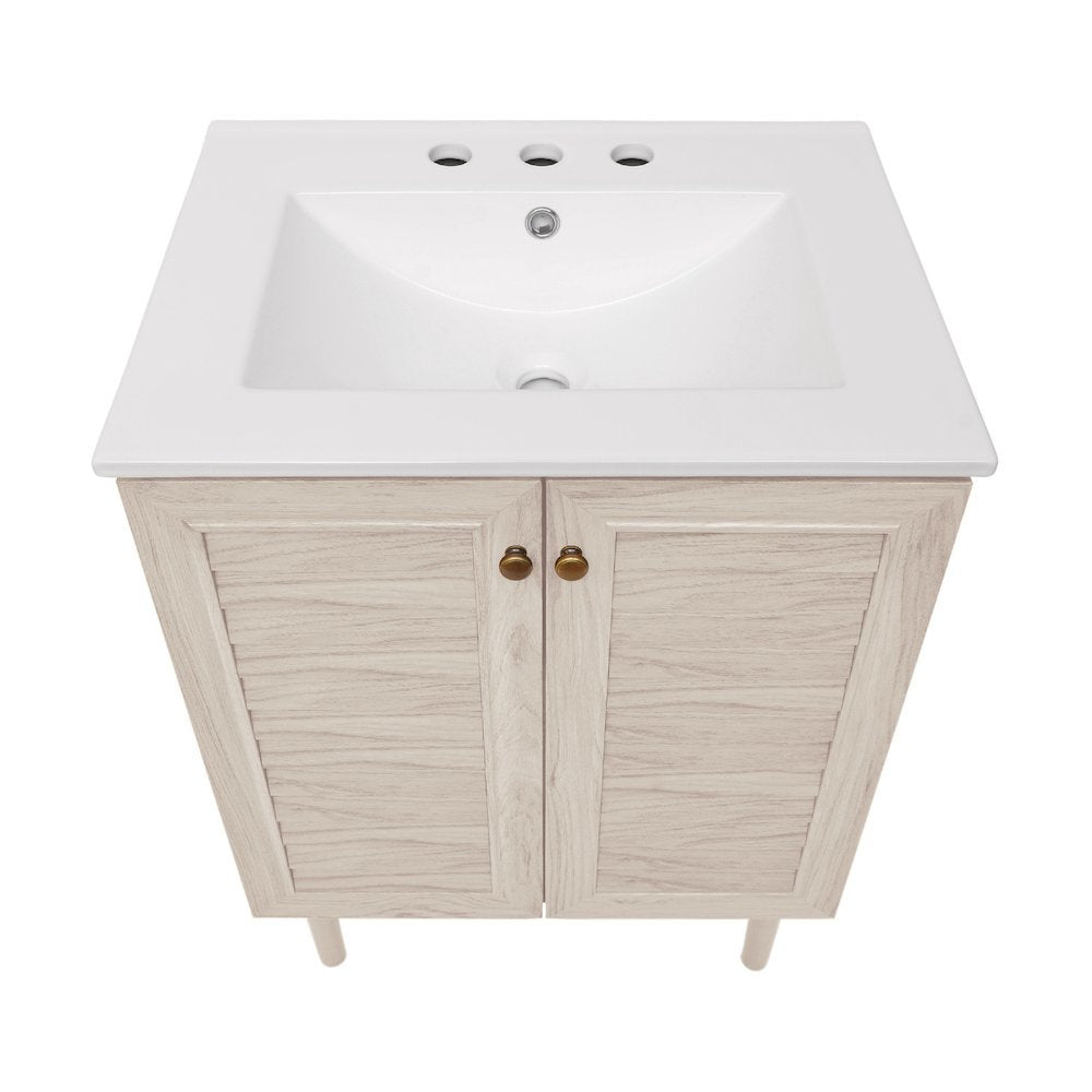 24" Freestanding Bathroom Vanity in White Oak with 3-Hole Widespread Sink Top