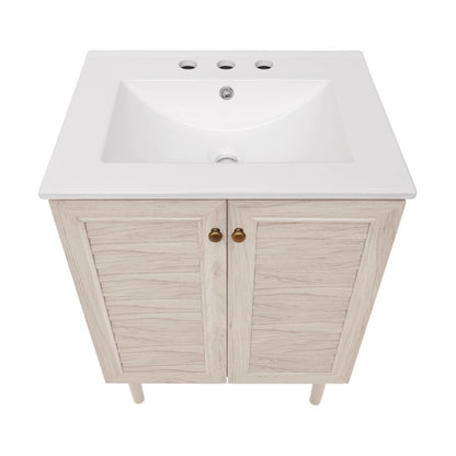 24" Freestanding Bathroom Vanity in White Oak with 3-Hole Widespread Sink Top
