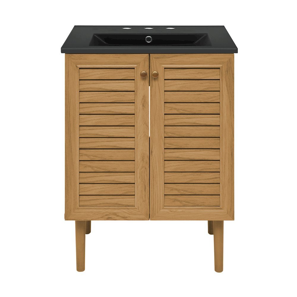24" Freestanding Bathroom Vanity in Golden Oak, Black 3-Hole Centerset Sink Top