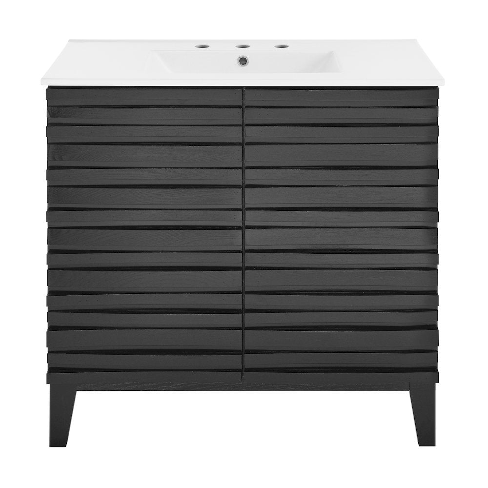 30" Freestanding Bathroom Vanity in Black Oak with 3-Hole Widespread Sink Top