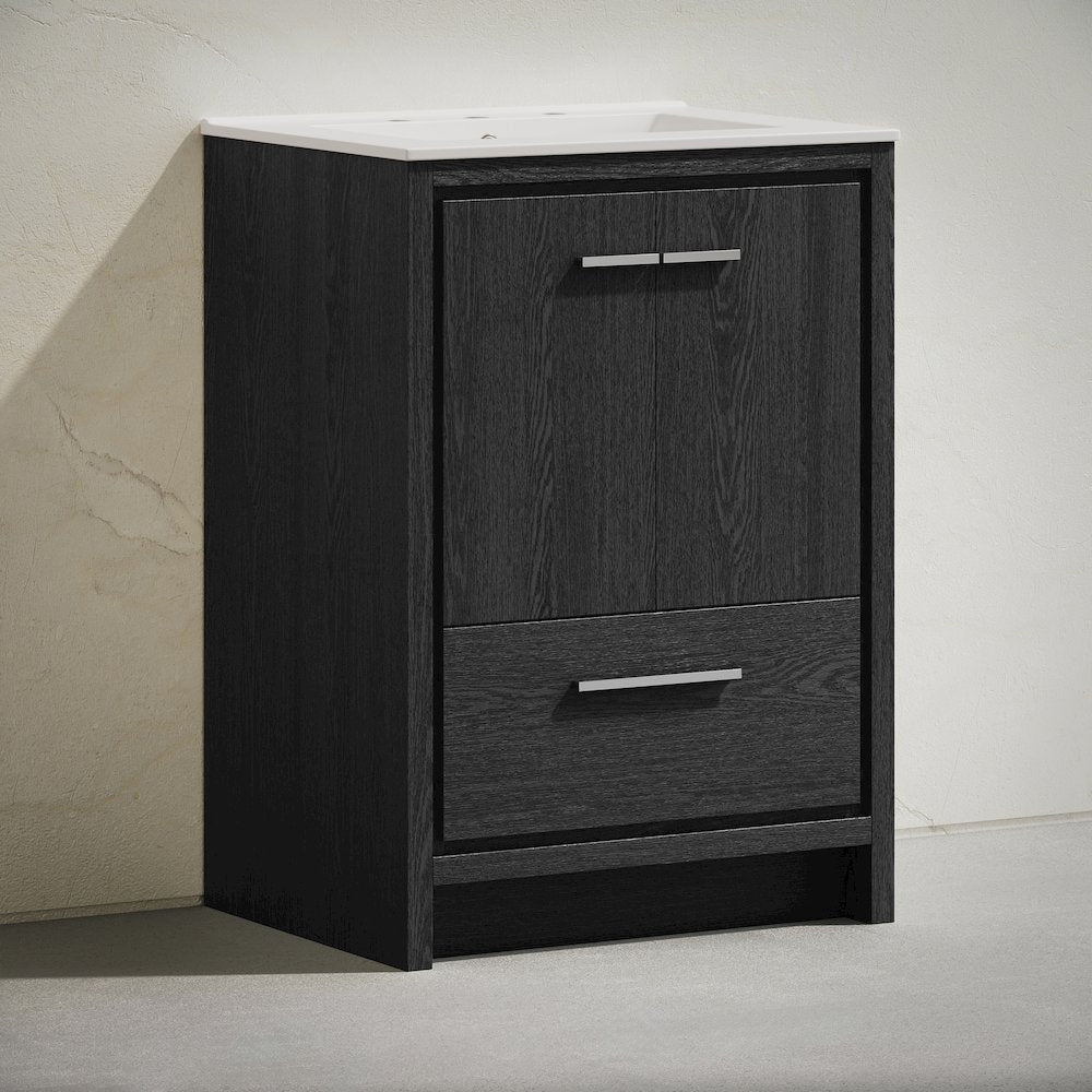24" Freestanding Bathroom Vanity in Black Oak with 3-Hole Widespread Sink Top