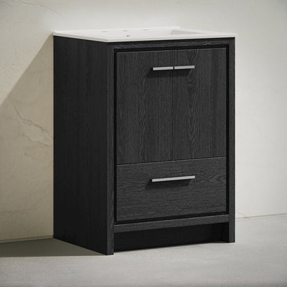 24" Freestanding Bathroom Vanity in Black Oak with 3-Hole Widespread Sink Top