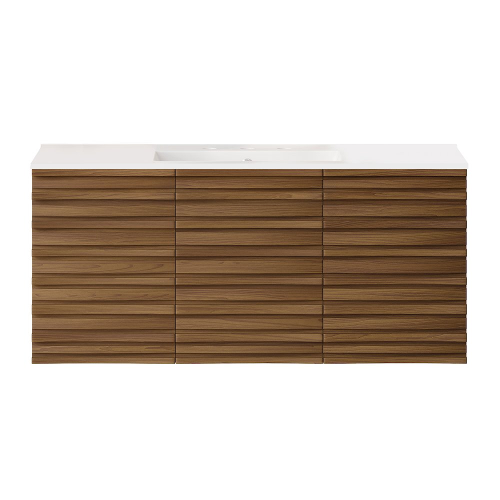48" Wall-Mounted Bathroom Vanity in Brown Oak with 3-Hole Widespread Sink Top