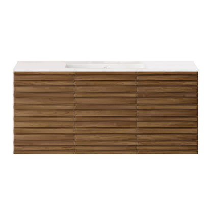 48" Wall-Mounted Bathroom Vanity in Brown Oak with 3-Hole Widespread Sink Top