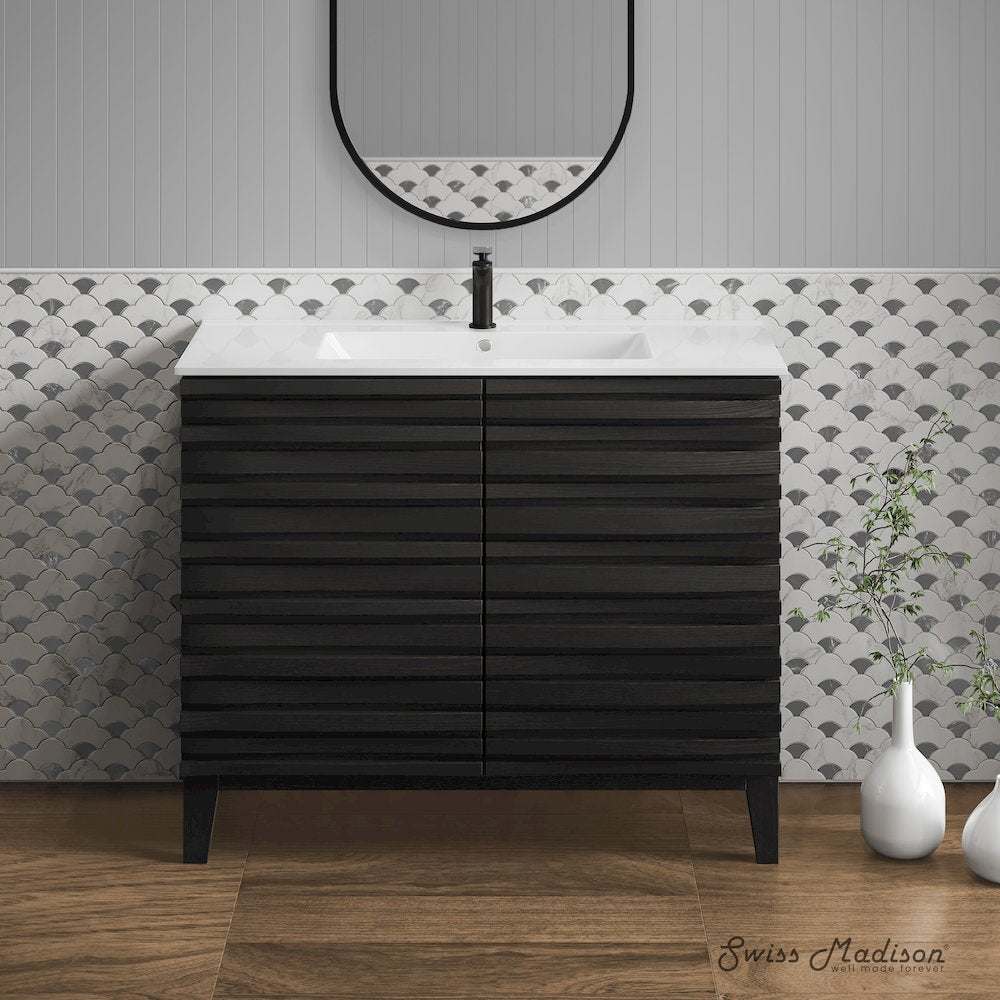 Cascade 30" Freestanding Bathroom Vanity in Black Oak with Sink Top