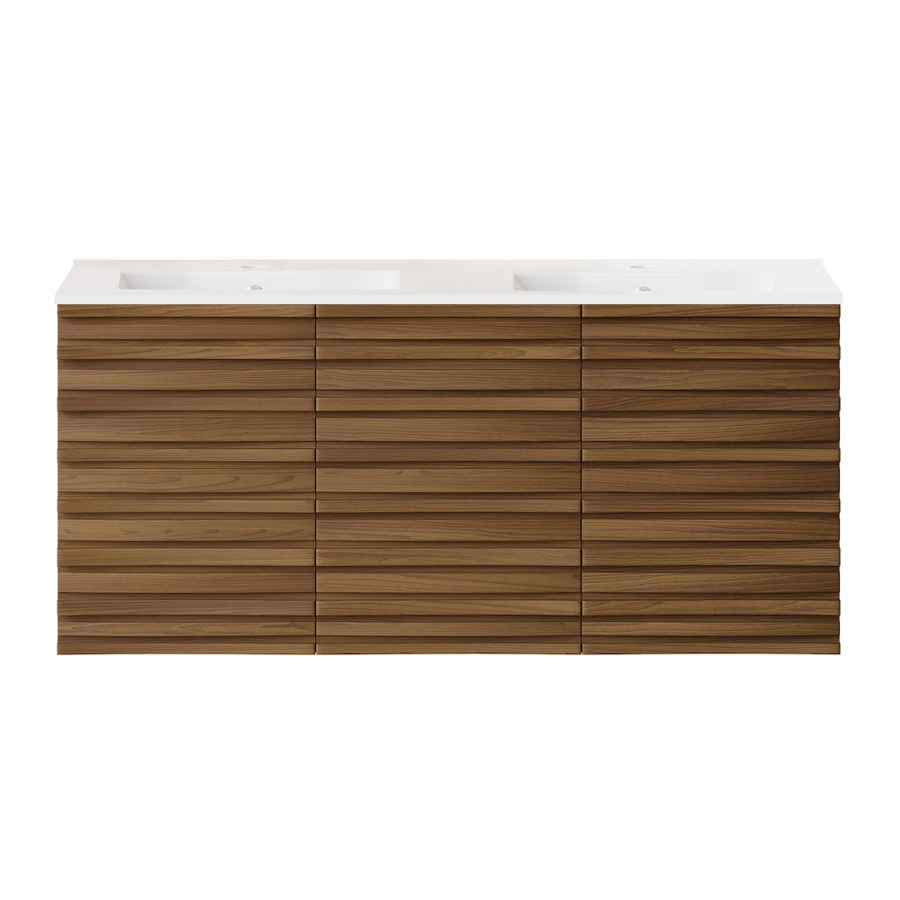 Cascade 48" Wall-Mounted Bathroom Vanity in Brown Oak with Double Basin Sink Top