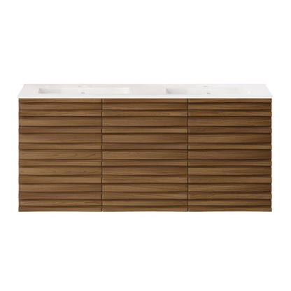 Cascade 48" Wall-Mounted Bathroom Vanity in Brown Oak with Double Basin Sink Top