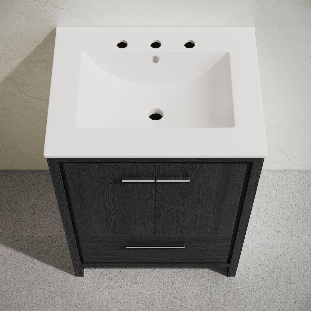 24" Freestanding Bathroom Vanity in Black Oak with 3-Hole Widespread Sink Top