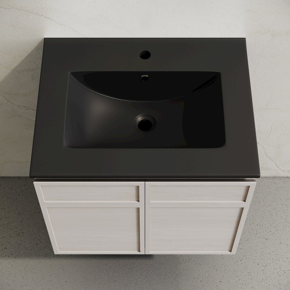 St. Tropez 24" Wall-Mounted Bathroom Vanity in White Oak with Black Sink Top