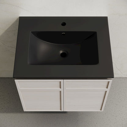 St. Tropez 24" Wall-Mounted Bathroom Vanity in White Oak with Black Sink Top