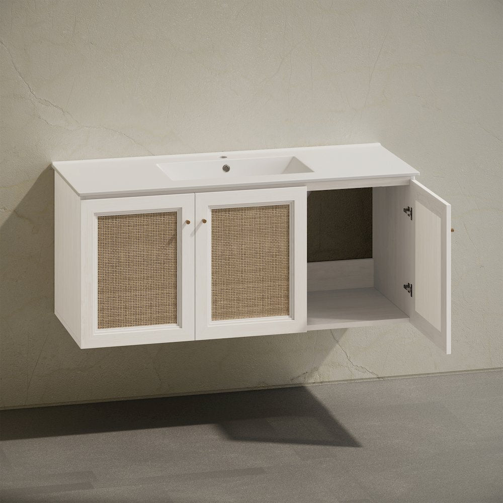48" Wall-Mounted Bathroom Vanity in White Oak with Single Faucet Hole Vanity Top
