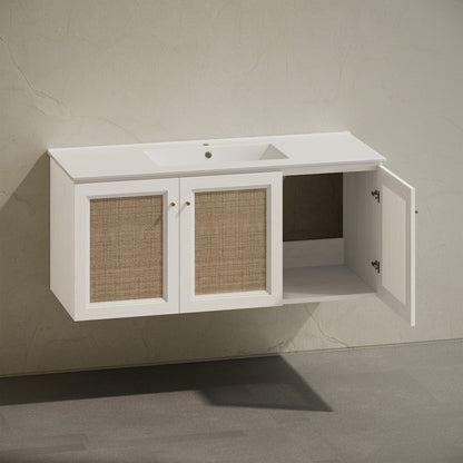 48" Wall-Mounted Bathroom Vanity in White Oak with Single Faucet Hole Vanity Top