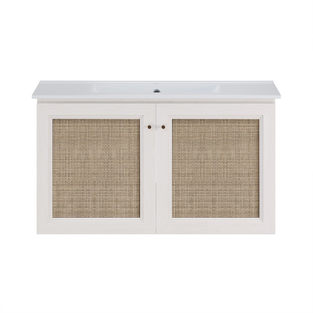 36" Wall-Mounted Bathroom Vanity in White Oak with Single Faucet Hole Vanity Top