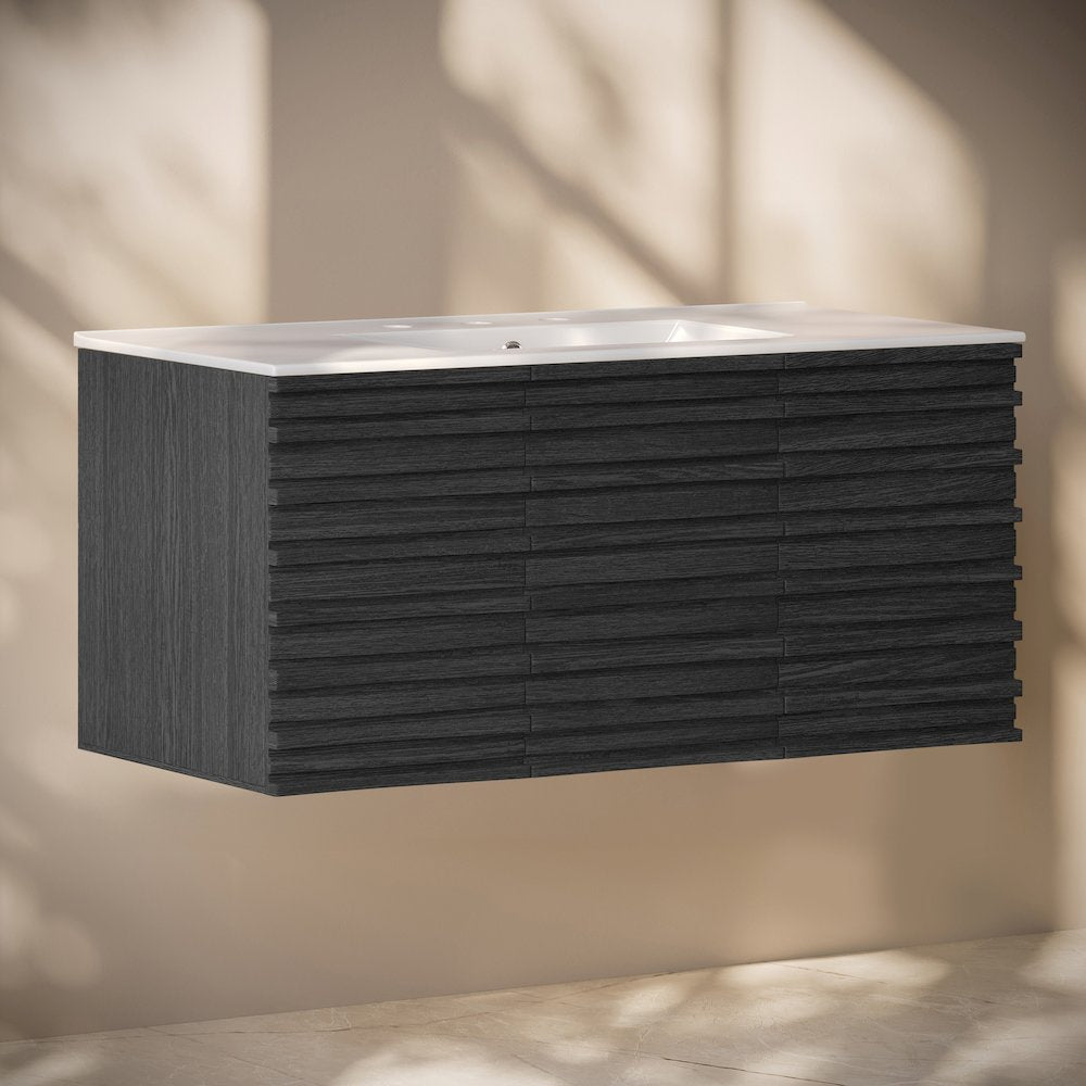 Cascade Wall-Mounted Bathroom Vanity in Black with 3-Hole Widespread Sink Top