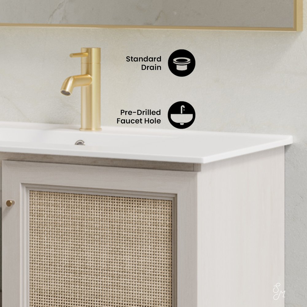 36" Wall-Mounted Bathroom Vanity in White Oak with Single Faucet Hole Vanity Top