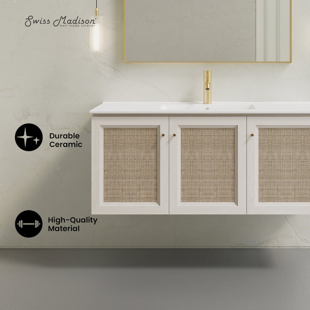 48" Wall-Mounted Bathroom Vanity in White Oak with Single Faucet Hole Vanity Top