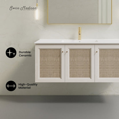 48" Wall-Mounted Bathroom Vanity in White Oak with Single Faucet Hole Vanity Top