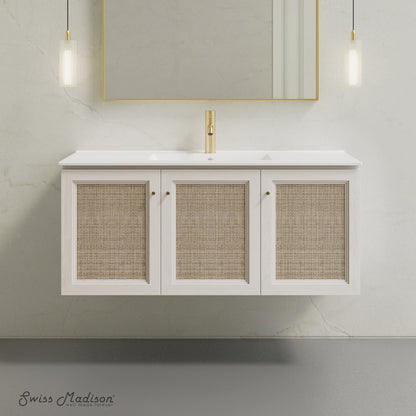 48" Wall-Mounted Bathroom Vanity in White Oak with Single Faucet Hole Vanity Top